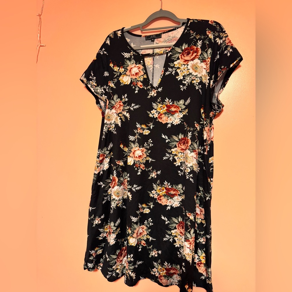 Vibe Black and Orange Casual V-Neck Sundress
